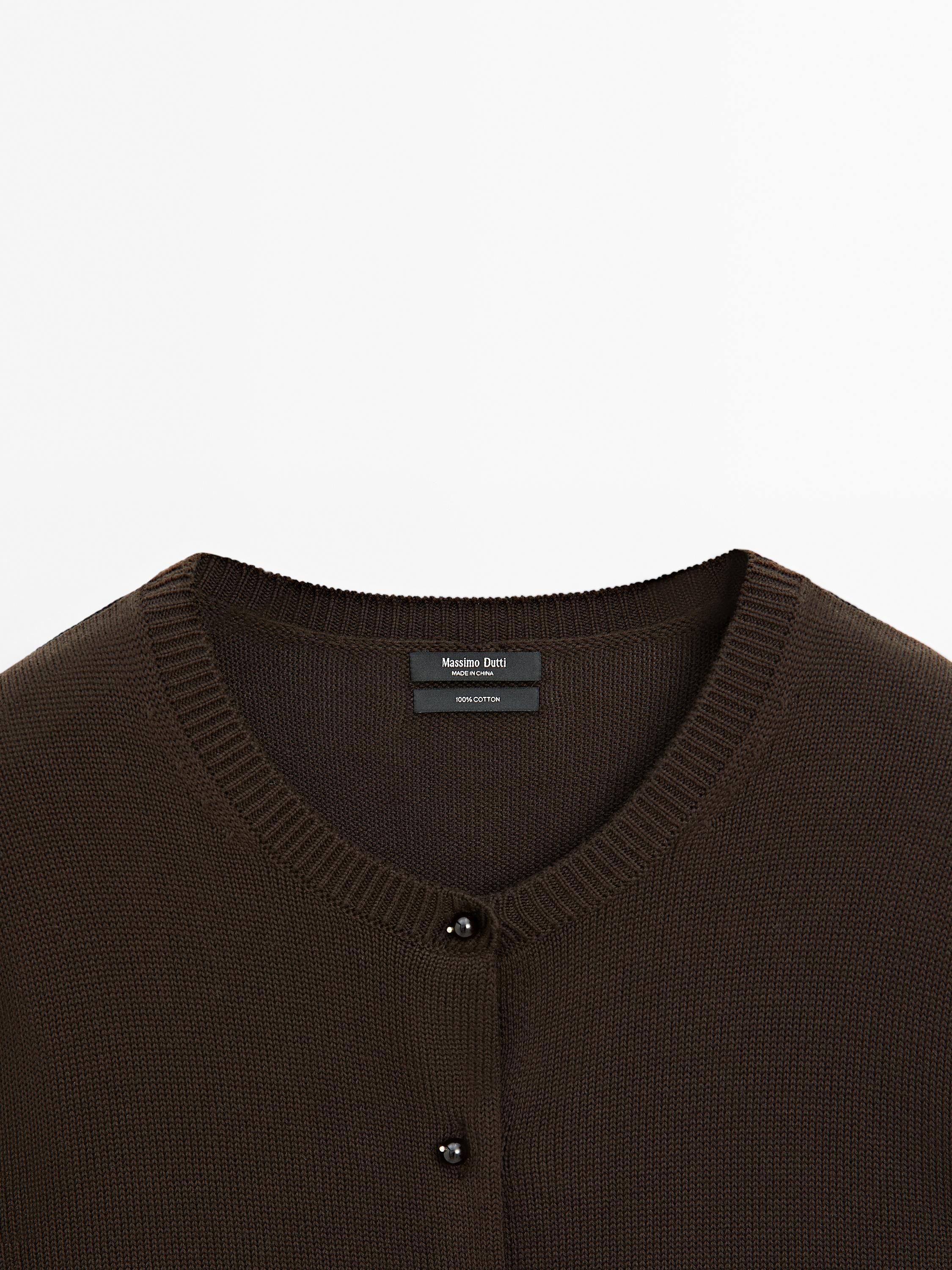 Knit cardigan with rhinestone button detail